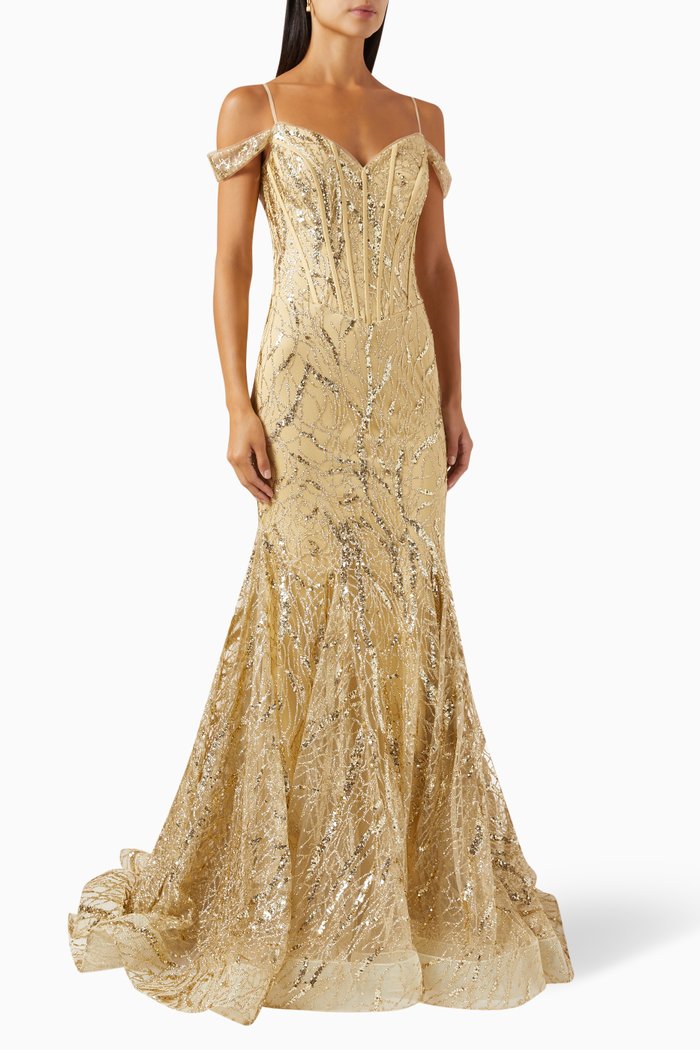 

Off-shoulder Mermaid Dress in Mesh, Green