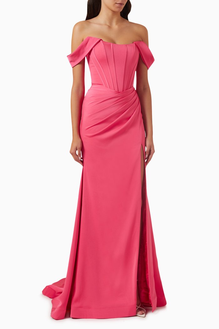 

Off-shoulder Bustier Gown in Scuba, Pink