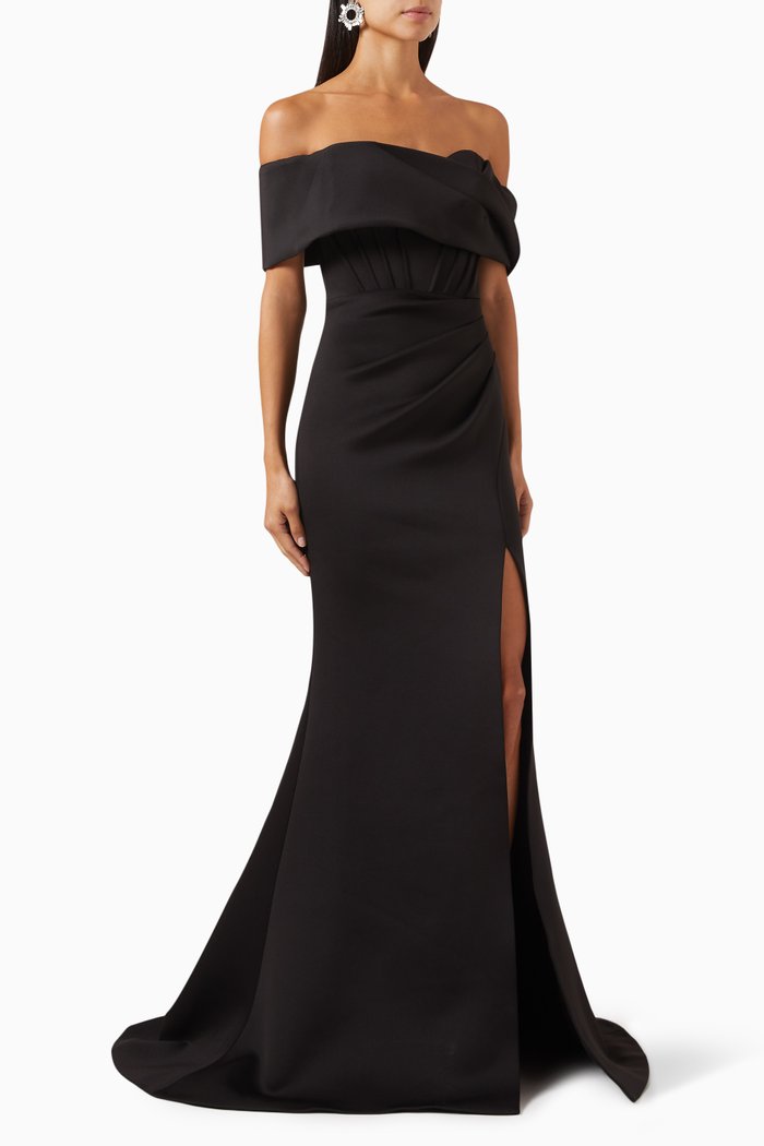 

Off-the-shoulders Gown in Scuba, Black