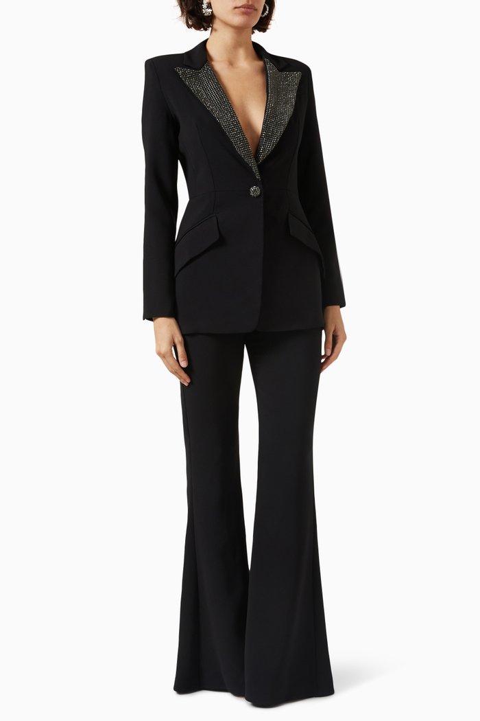 

Embellished Suit Set in Crepe, Black
