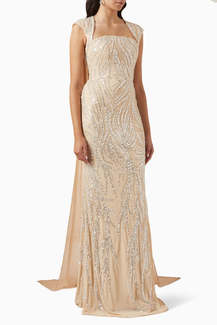 

Cape Dress in Sequin-tulle, Neutral