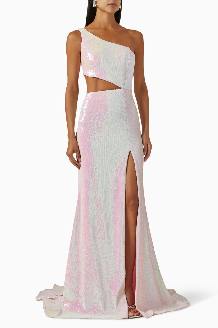 

One-shoulder Dress in Sequin, Pink