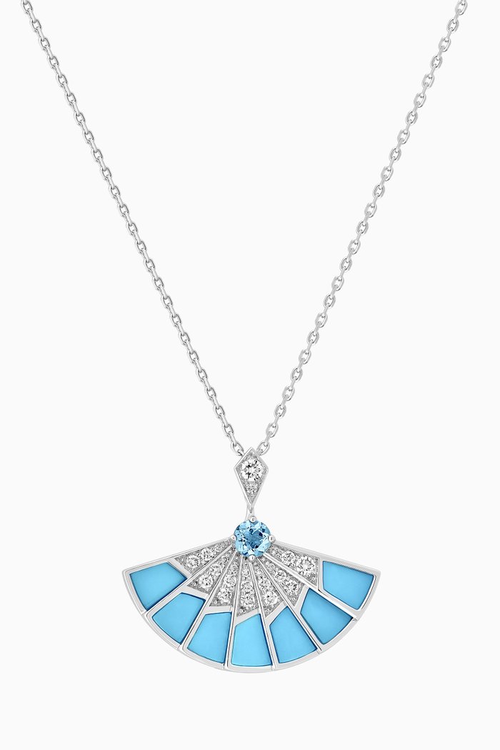 

Fanfare Symphony Aquamarine & Turquoise Pendant Necklace in 18kt White Gold, Blue