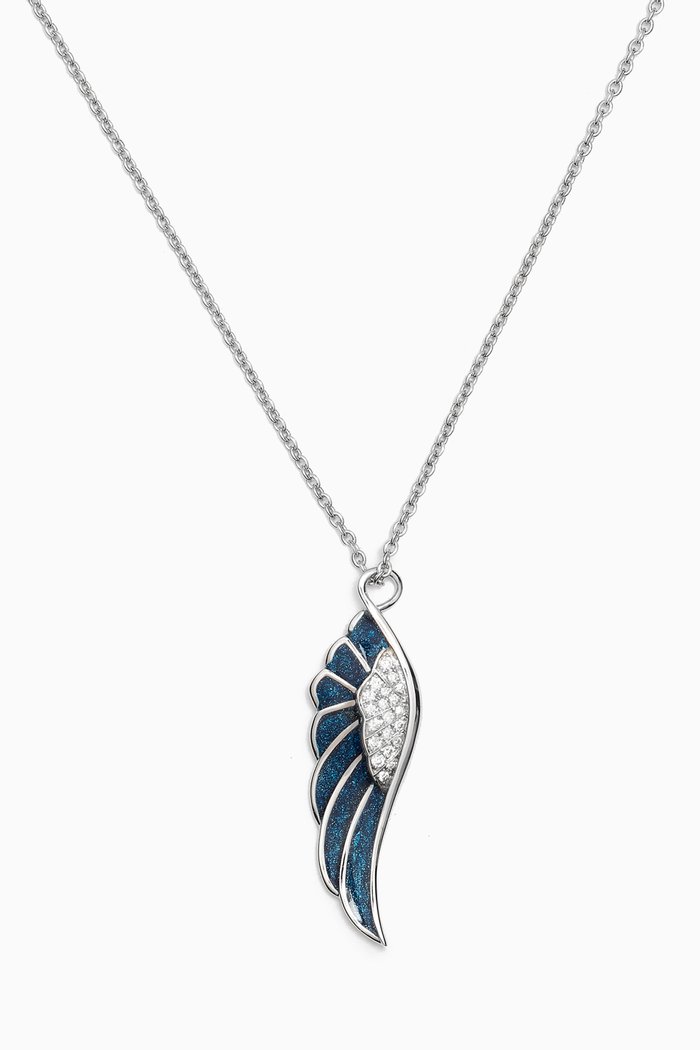 

Wings Reflection "Midnight" Small Diamond Pendant with Enamel in 18kt White Gold, Blue