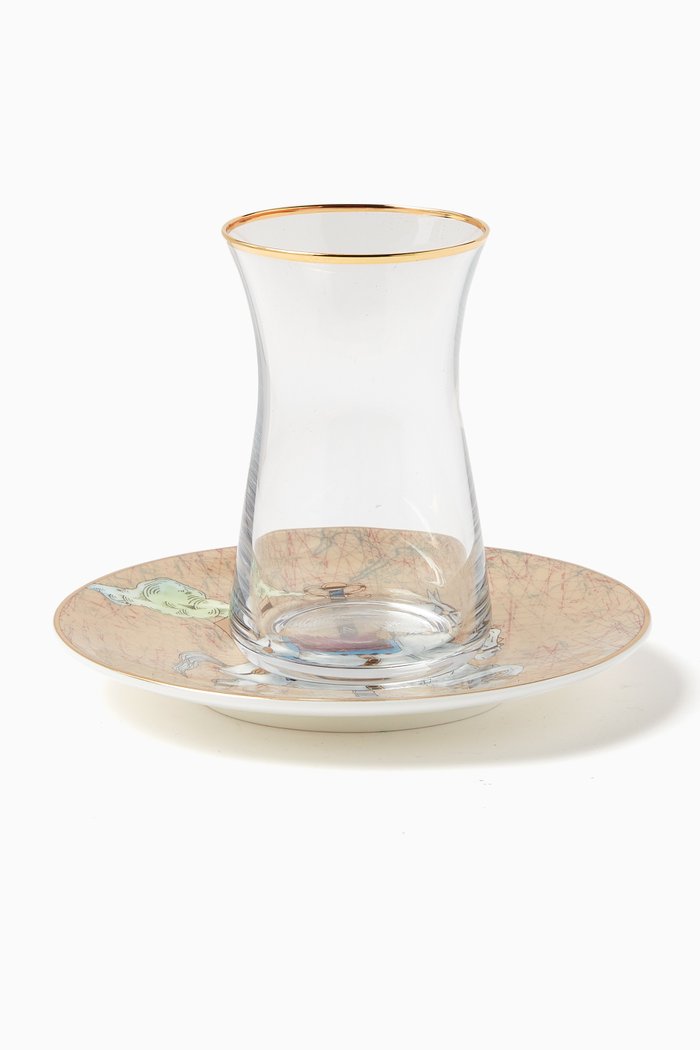 

Istikana Cups with Saucers & Spoons in Porcelain & Glass, Set of 6, Multicolour