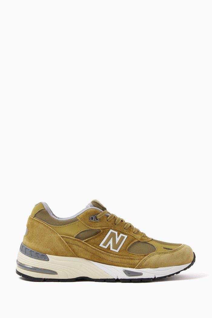 

991 Logo Sneakers in Leather and Mesh, Green