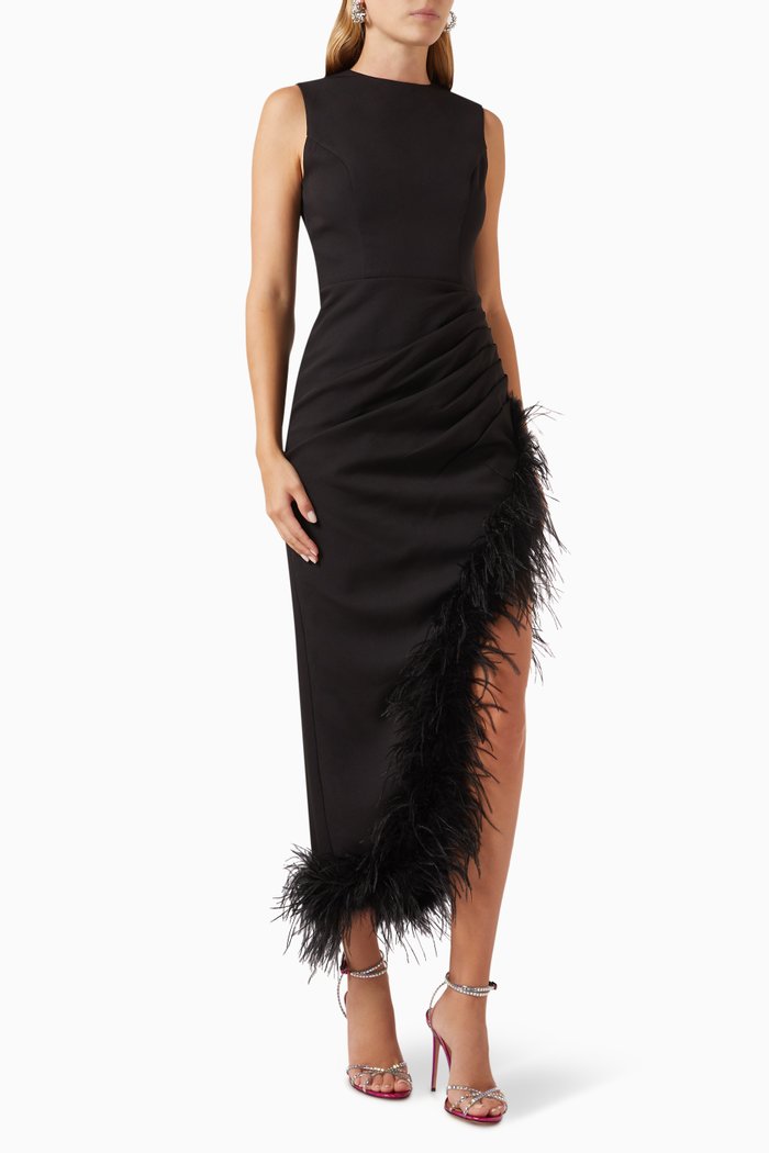 

Feather Wrap Dress in Crepe, Black