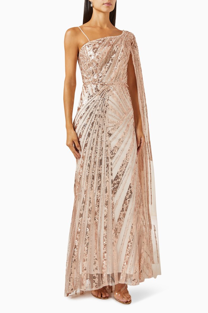 One-shoulder Cape Gown, Gold