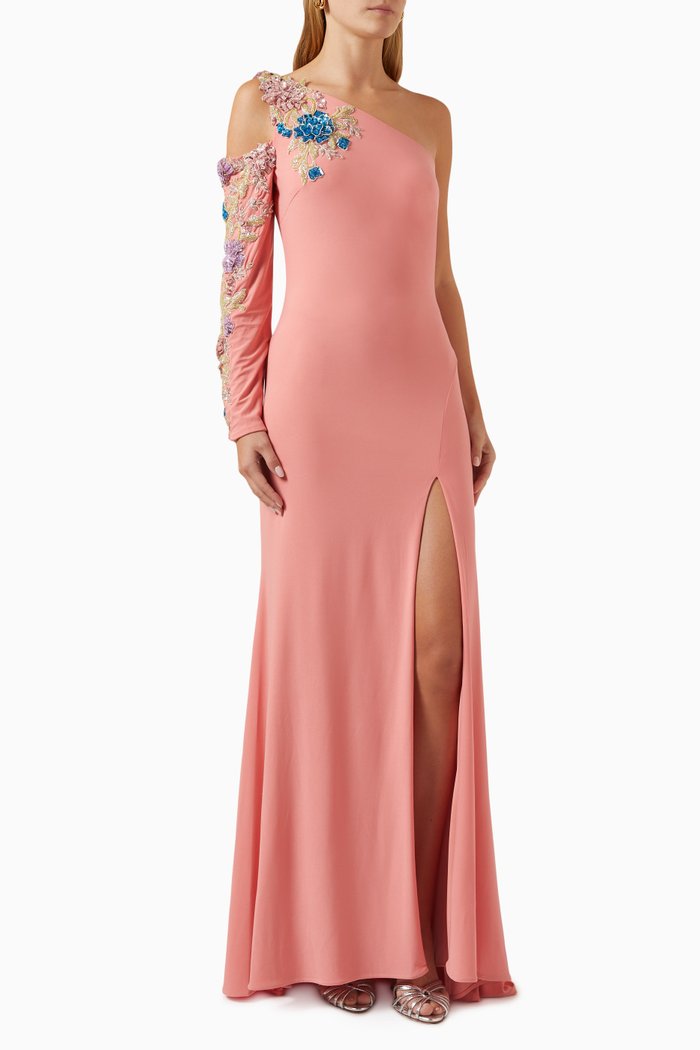 

One-shoulder Embellished Gown, Orange