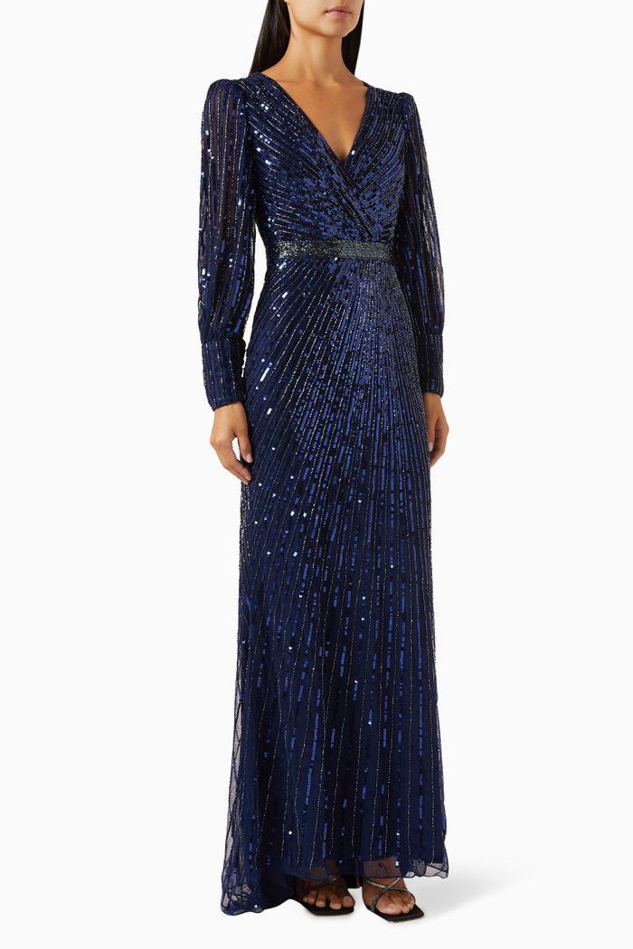 

Sequinned Wrap Gown, Blue