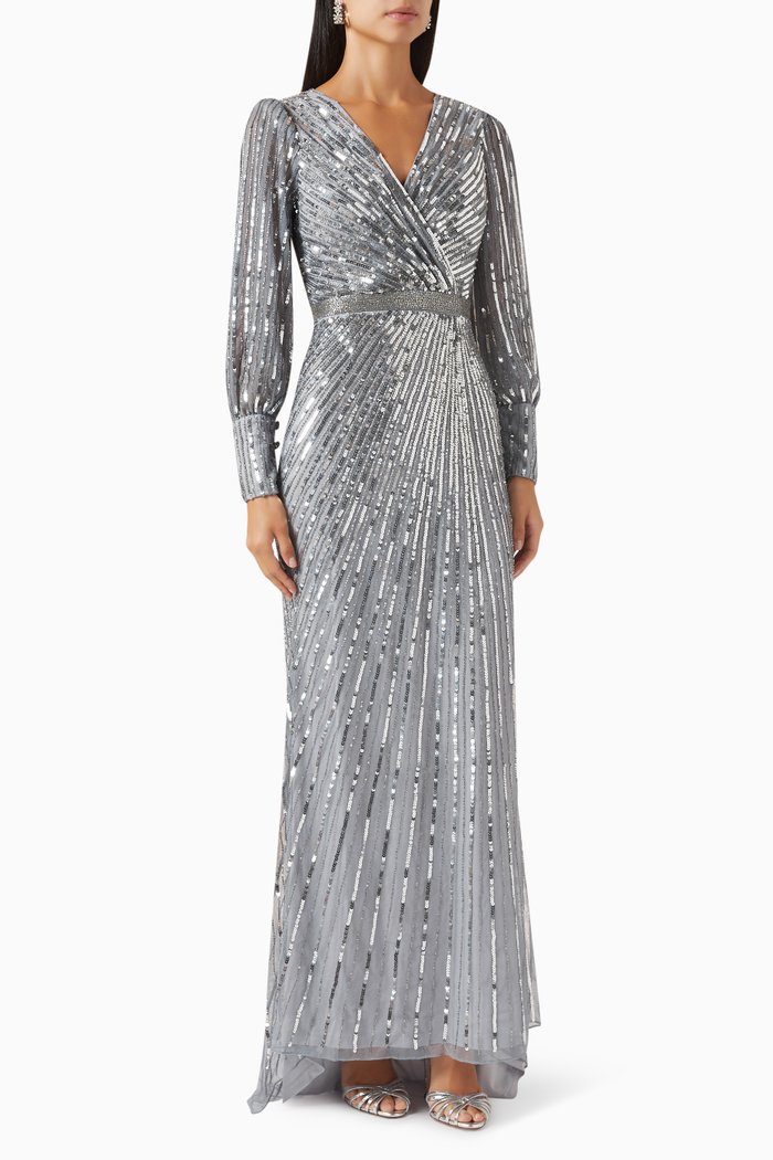 

Sequinned Wrap Gown, Silver