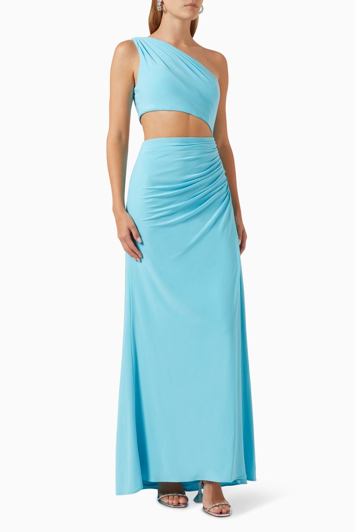 

One-shoulder Cut-out Gown, Blue