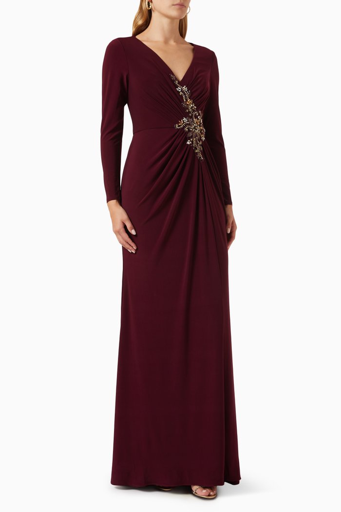 

Embellished Wrap Gown, Purple