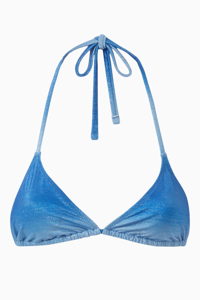 

The Iris Glittered-ombré Bikini Top, Blue