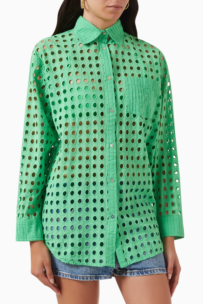 

The Oxford Tunic Shirt in Cotton-eyelet, Green