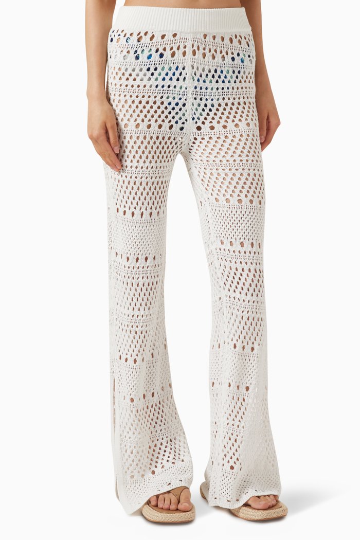 

The Logan Crochet Pants in Cotton-blend Knit, White
