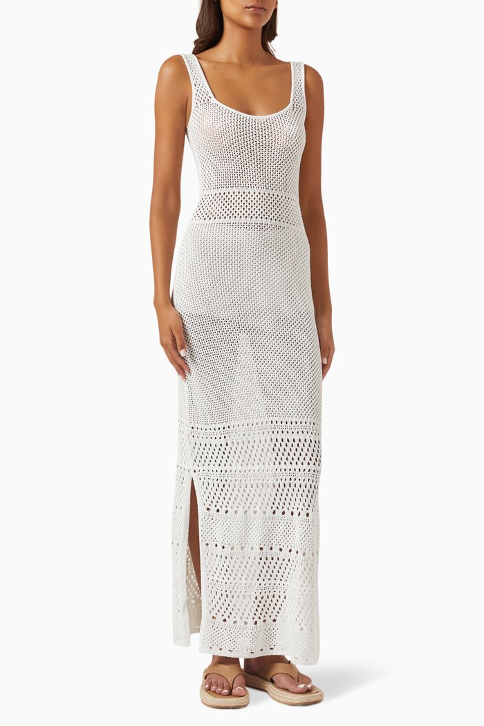 

The Kimberley Crochet Maxi Dress in Cotton-blend Knit, White