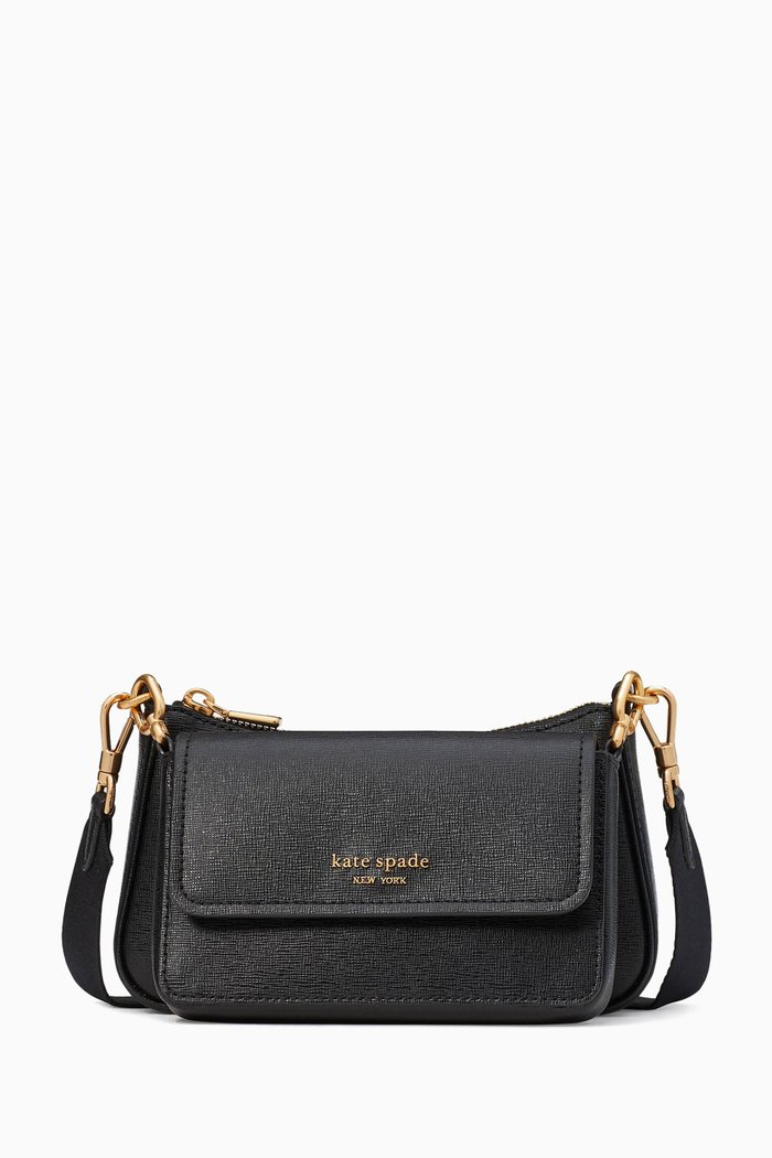 Morgan Double Up Crossbody Bag in Saffiano Leather, Black