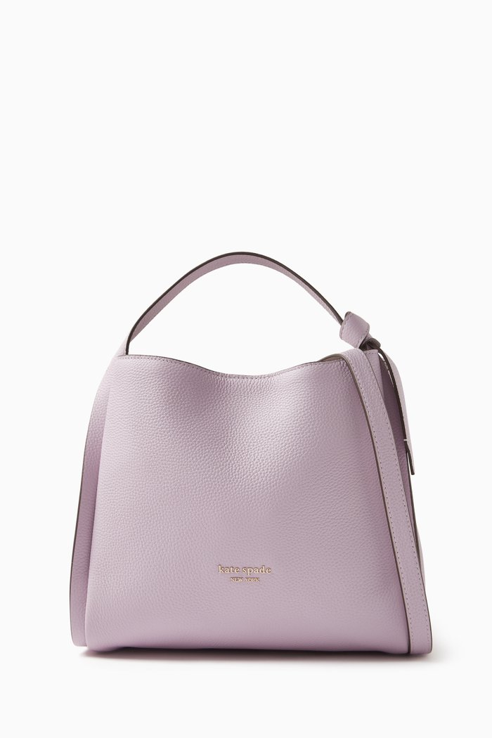 

Medium Knott Crossbody Tote Bag in Leather, Purple