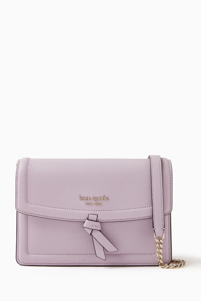 

Knott Flap Crossbody Bag in Pebbled Leather, Purple