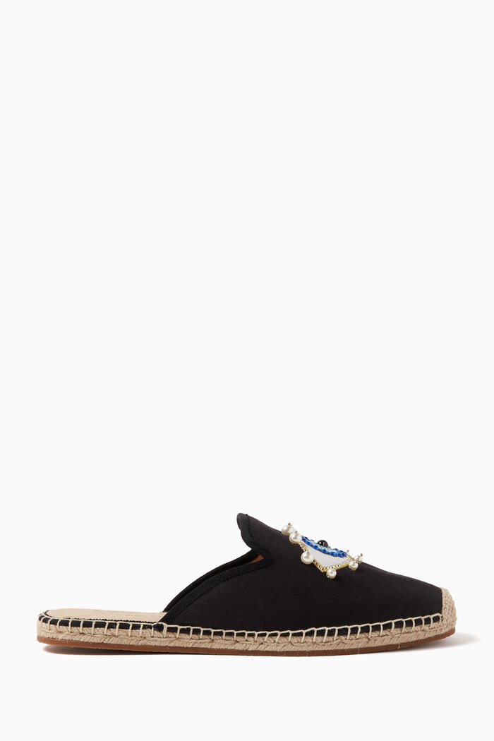 

Azura Evil Eye Espadrilles in Canvas, Black