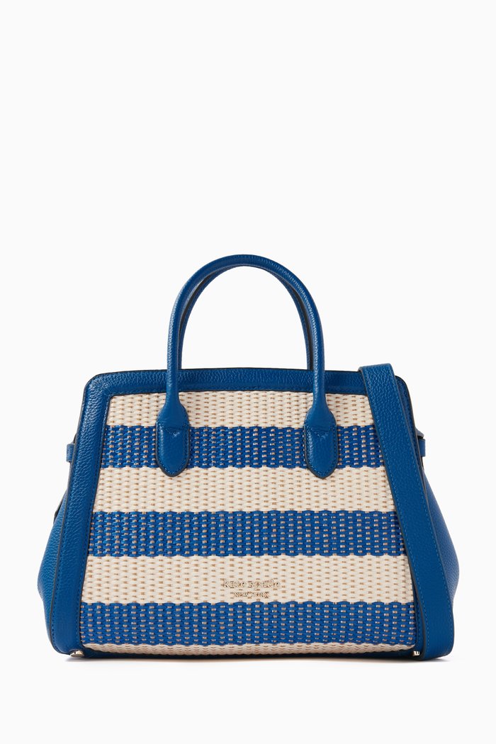 

Medium Knott Striped Satchel Bag in Raffia, Blue