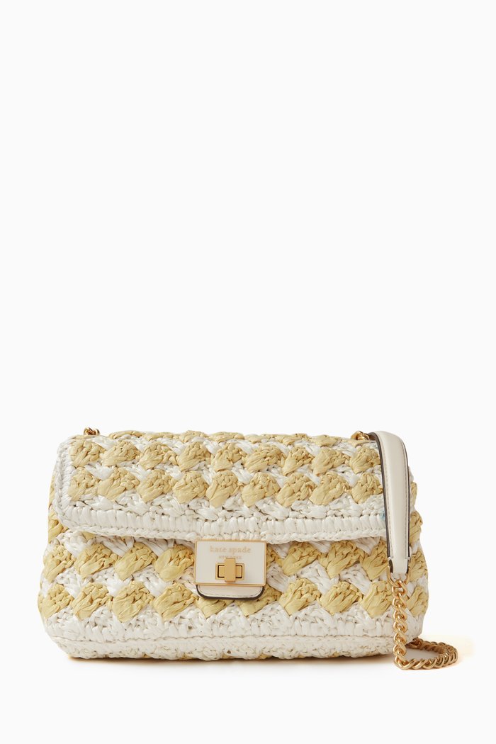 

Medium Evelyn Convertible Shoulder Bag in Crochet Raffia, Neutral