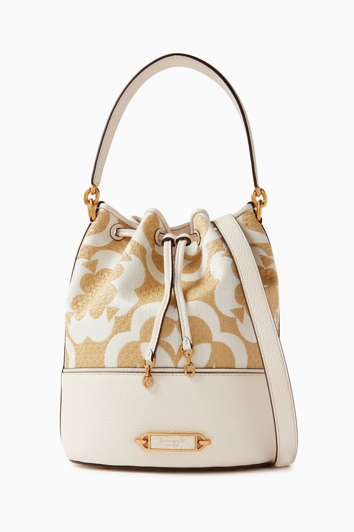 

Gramercy Bucket Bag in Raffia & Smooth Leather, Neutral