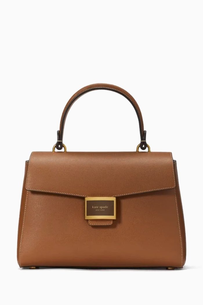 

Medium Katy Top Handle Bag in Leather, Brown