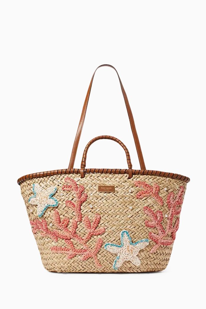 

Large What The Shell Tote Bag in Embellished Straw, Neutral