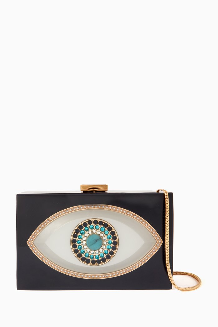 

Small Evil Eye Jeweled Frame Clutch in Resin, Multicolour