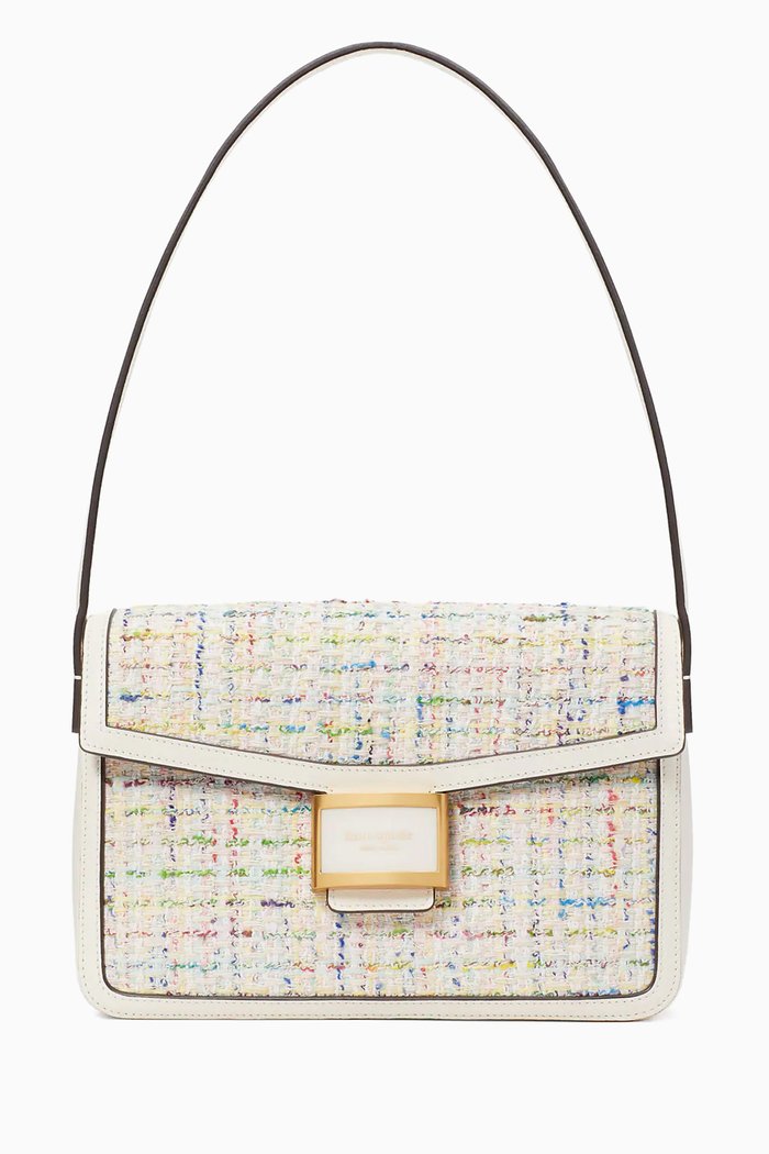 Medium Katy Shoulder Bag in Tweed, Neutral
