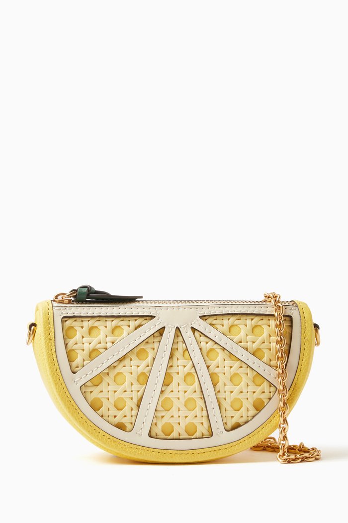 

Lemon Drop Coin Purse in Raffia & Leather, Yellow