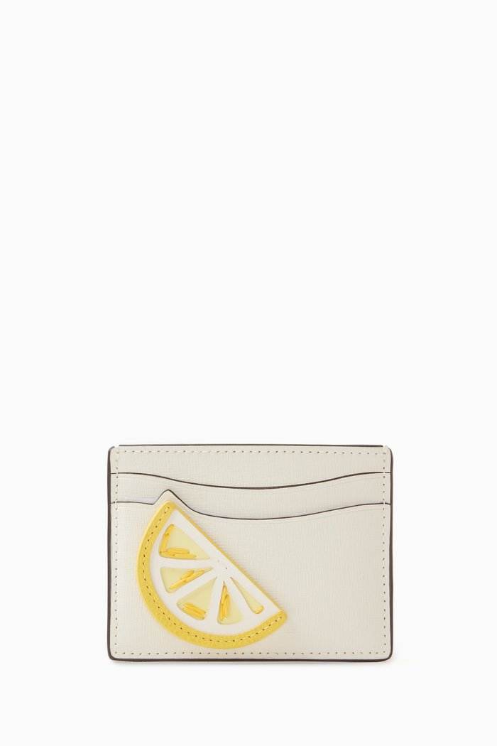 

Lemon Drop Card Holder in Saffiano Leather, White