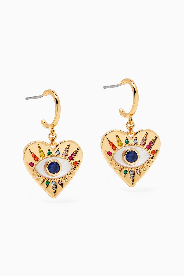 Evil Eye Huggie Drop Earrings, Neutral