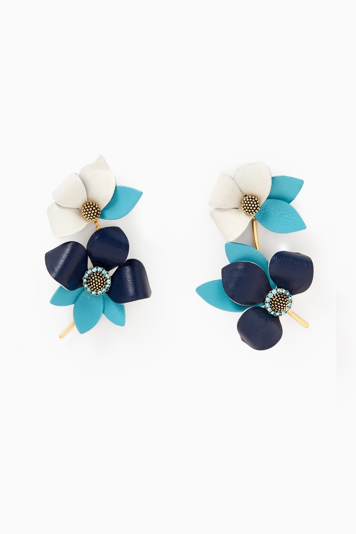 

Flower Power Earrings in Leather, Blue