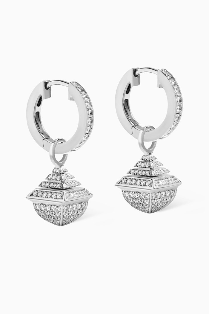 

Cleo Rev Midi Full Diamond Drop Earrings in 18kt White Gold, Silver
