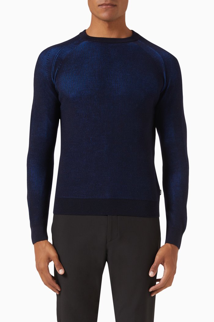 

Two-toned Long Sleeved Sweater in Cotton Blend, Blue