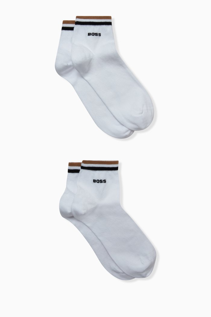 

Striped Logo Ankle Socks in Cotton-blend, Set of 2, White