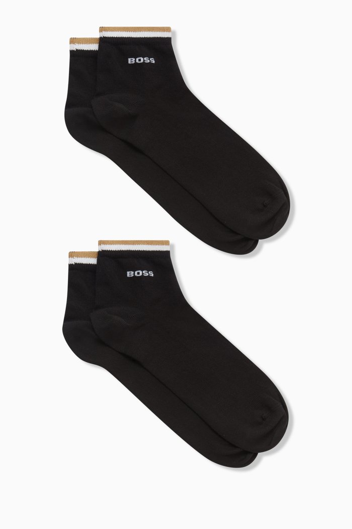 Striped Logo Ankle Socks in Cotton-blend, Set of 2, Black