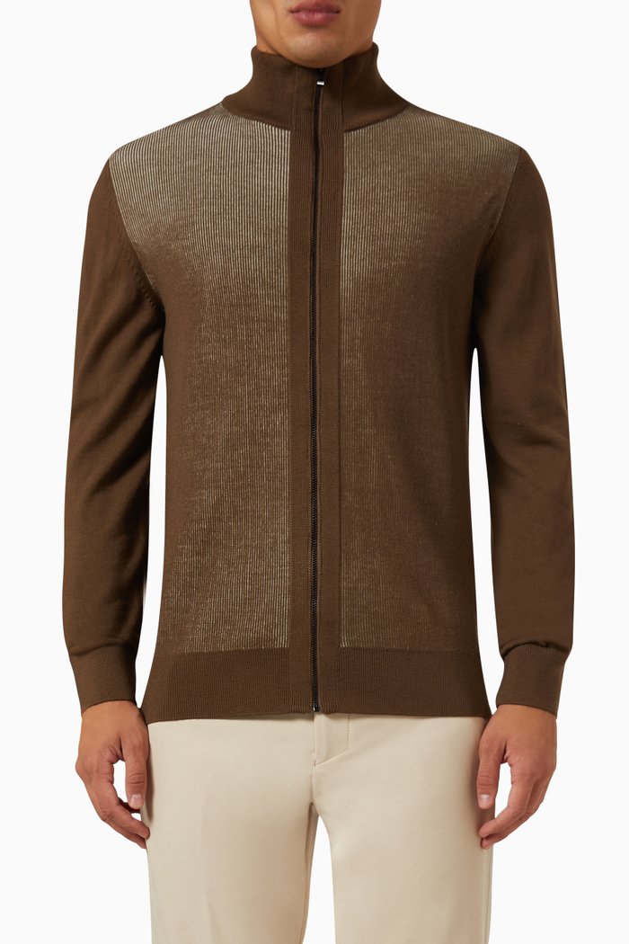 

Zipped Cardigan in Wool, Green