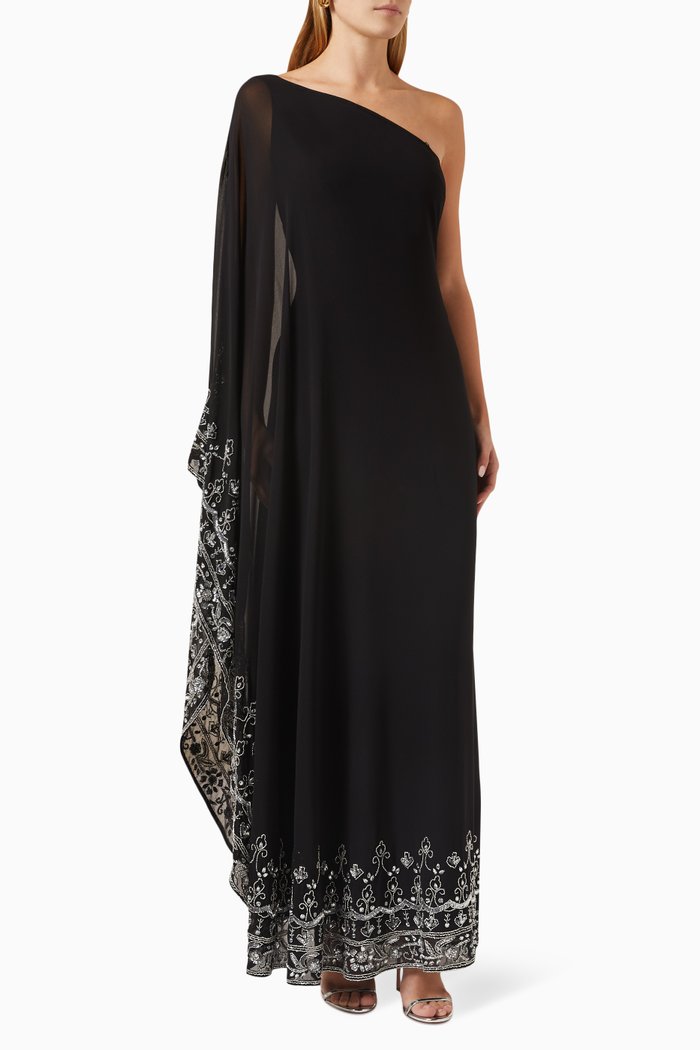 

One-shoulder Embellished Gown, Black