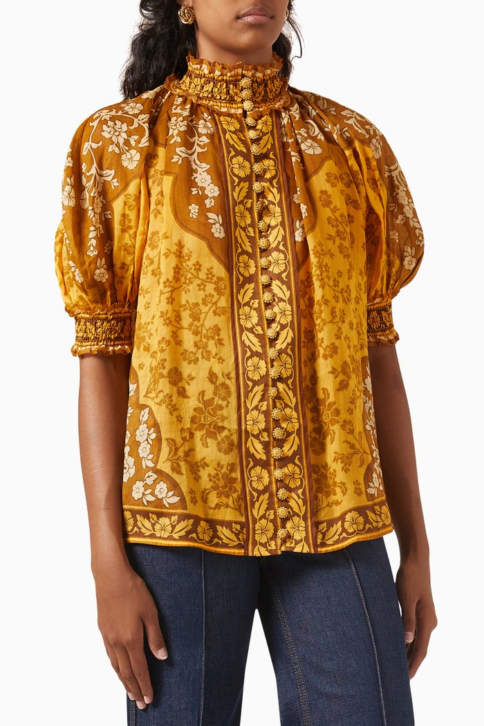 

Raie Short-sleeve Blouse, Brown