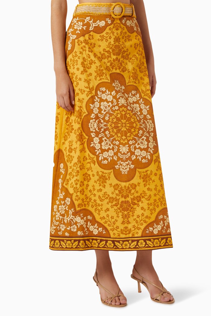 

Raie Column Midi Skirt in Cotton, Brown