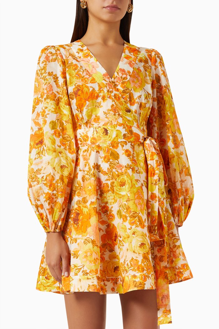 

Raie Mini Wrap Dress in Cotton-poplin, Yellow