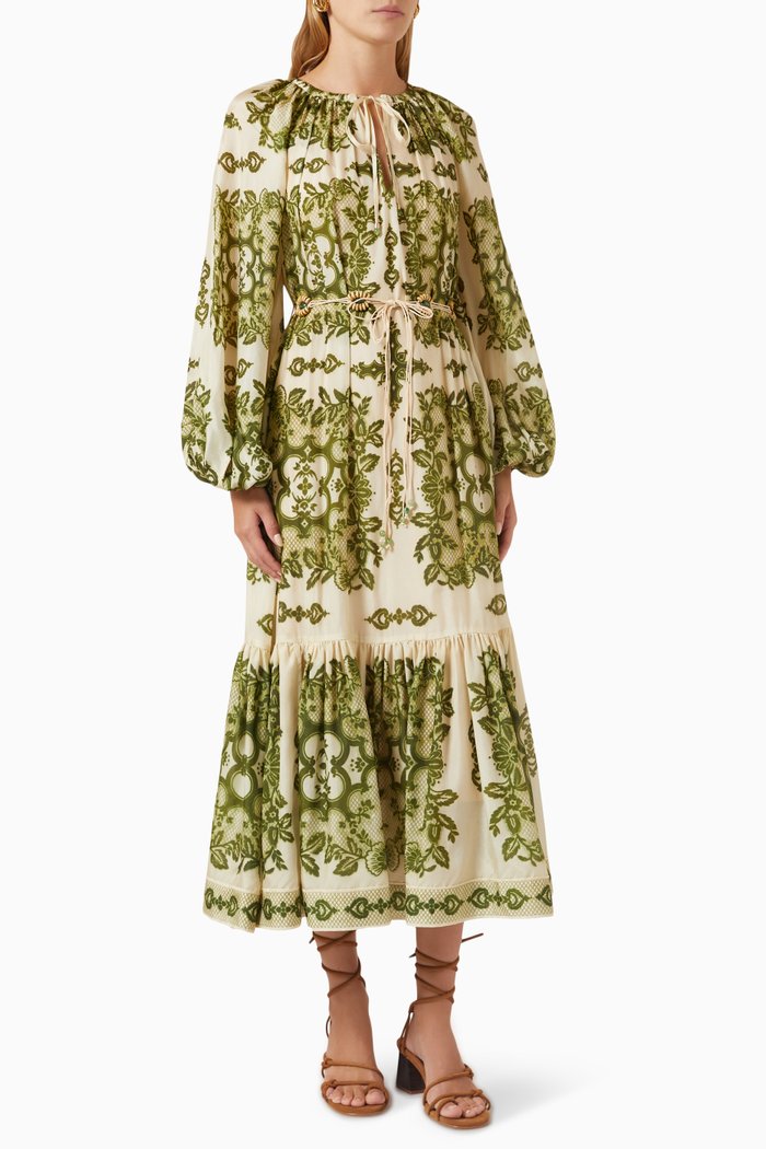 

Raie Tiered Billow Midi Dress in Silk, Green