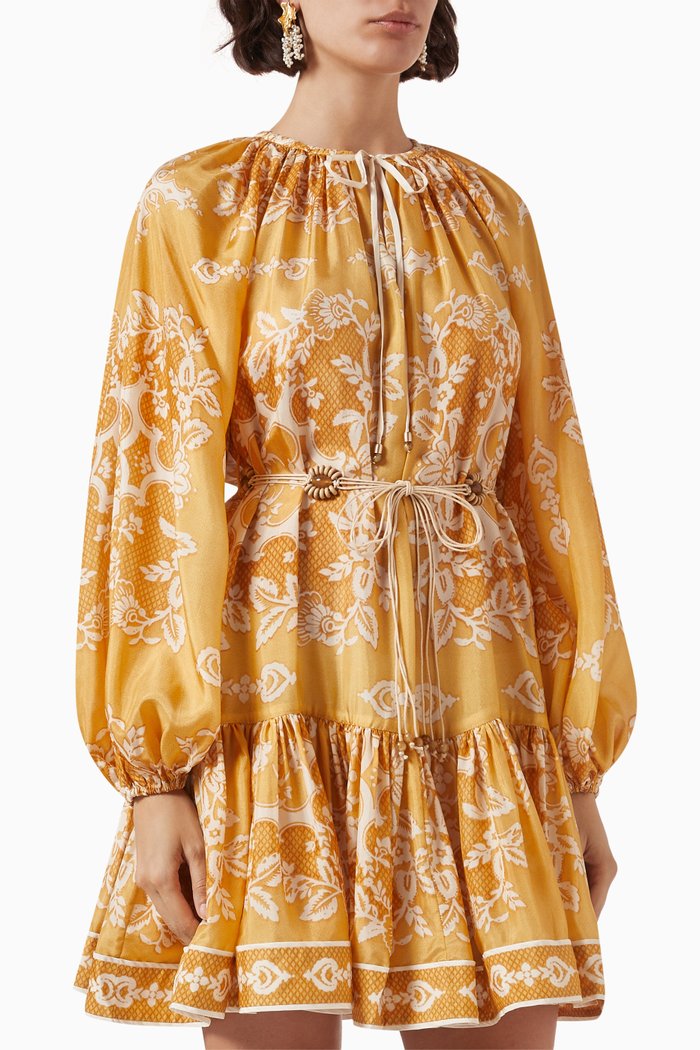 

Raie Tiered Billow Mini Dress in Silk, Multicolour
