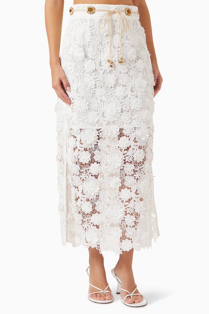 Raie Lace Flower Skirt, Neutral