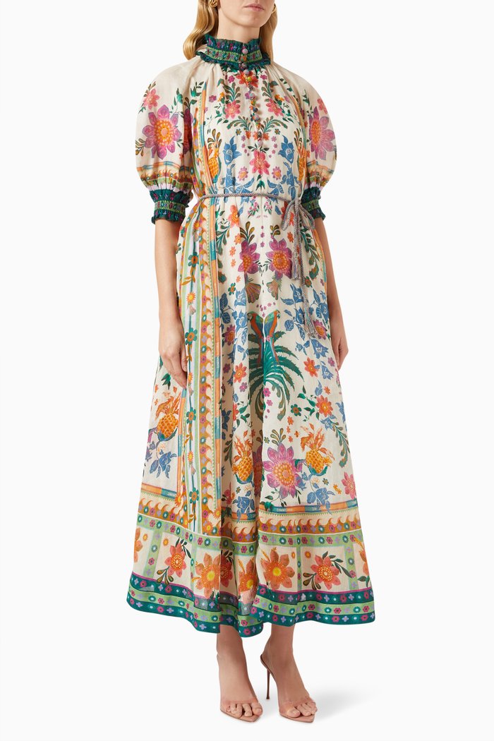 

Ginger Swing Maxi Dress in Ramie, Multicolour