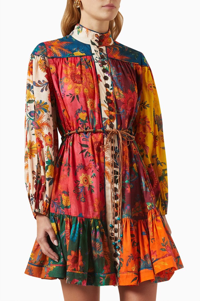 Ginger Lantern Mini Dress in Cotton, Multicolour